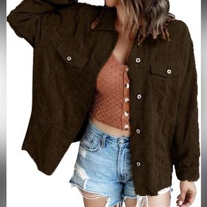 Dark Green Corduroy Denim Shacket